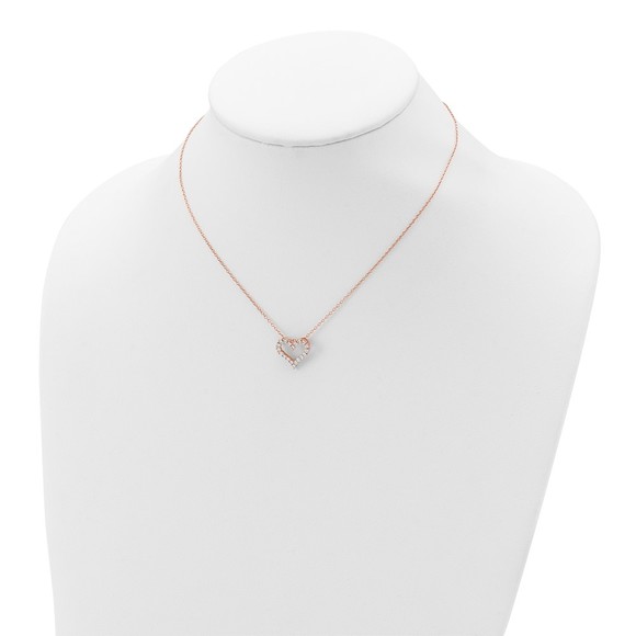 925 Sterling Silver Rose-tone CZ Heart 16.5\